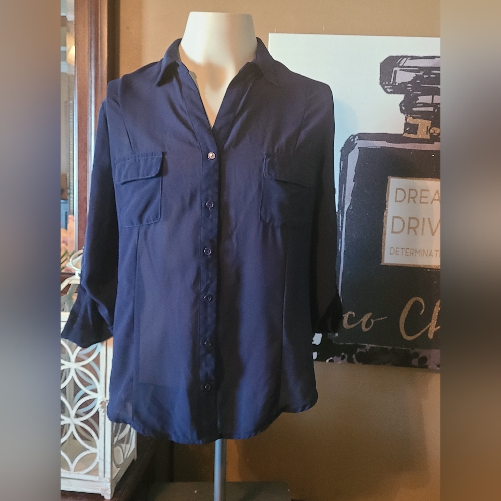 Love Culture navy blue blouse size large.